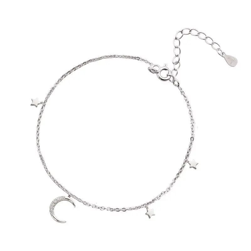 Popular S925 Sterling Silver Moon Star O Chain Anklet Bracelet With Charms Gift For Boy And Girl Friend Body Jewelry