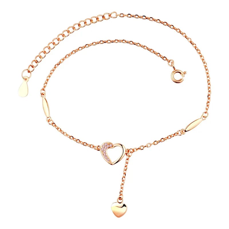 Best Selling S925 Sterling Silver Heart 14k Gold Plated Heart Shape Anklets Bracelet Women Body Jewelry