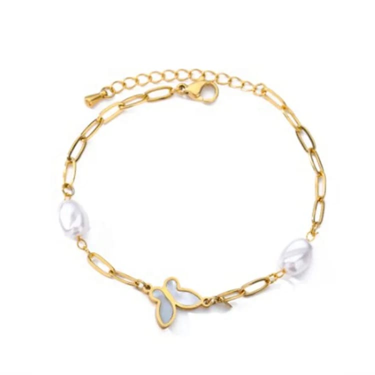 Hot Trendy Jewelry Waterproof Stainless Steel Foot Butterfly Anklet Bracelet Customize Pearl Anklets For Women Body Jewelry