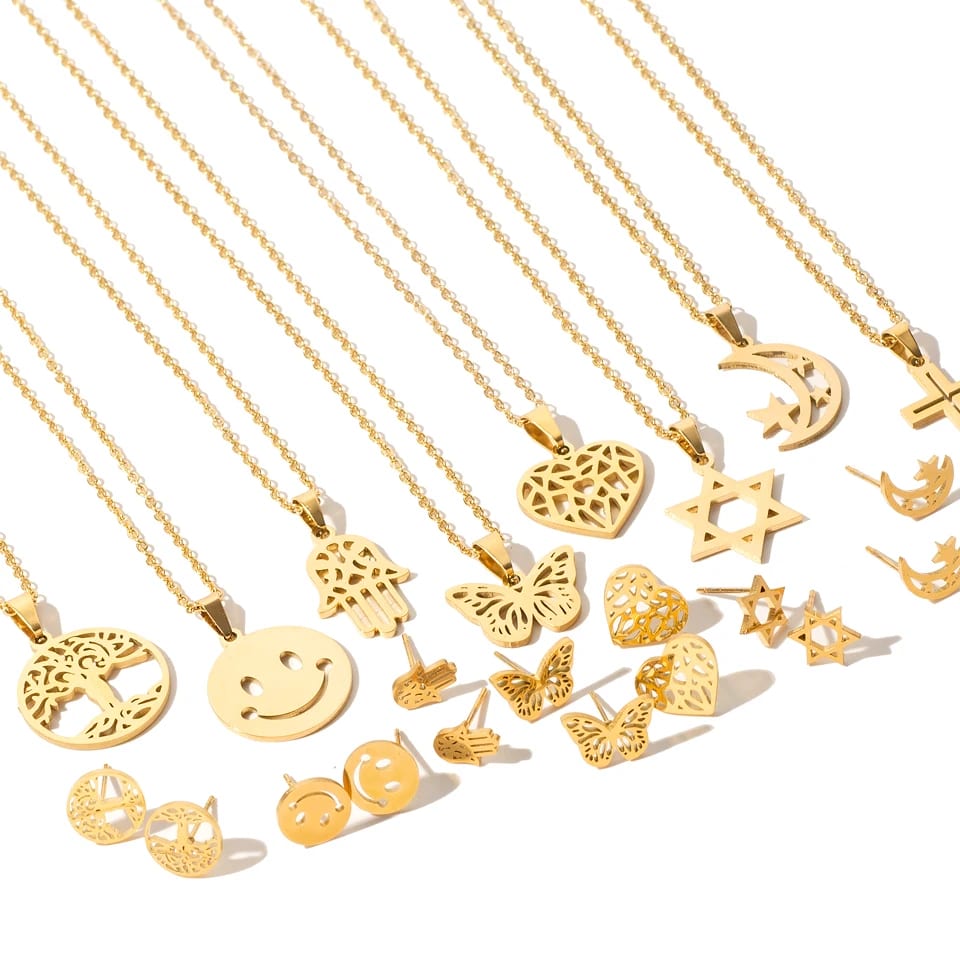 Fashion Minimalist 18k Gold Plated Stainless Steel Earring And Necklace Jewelry Set For Women And Girls Jewelry set