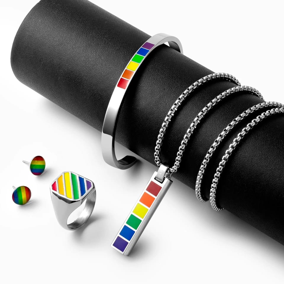 Custom Stainless Steel Fashion Rainbow Necklace Bracelet Earring Rings For Gay & Lesbian Pride Jewelry Set Jewelry set