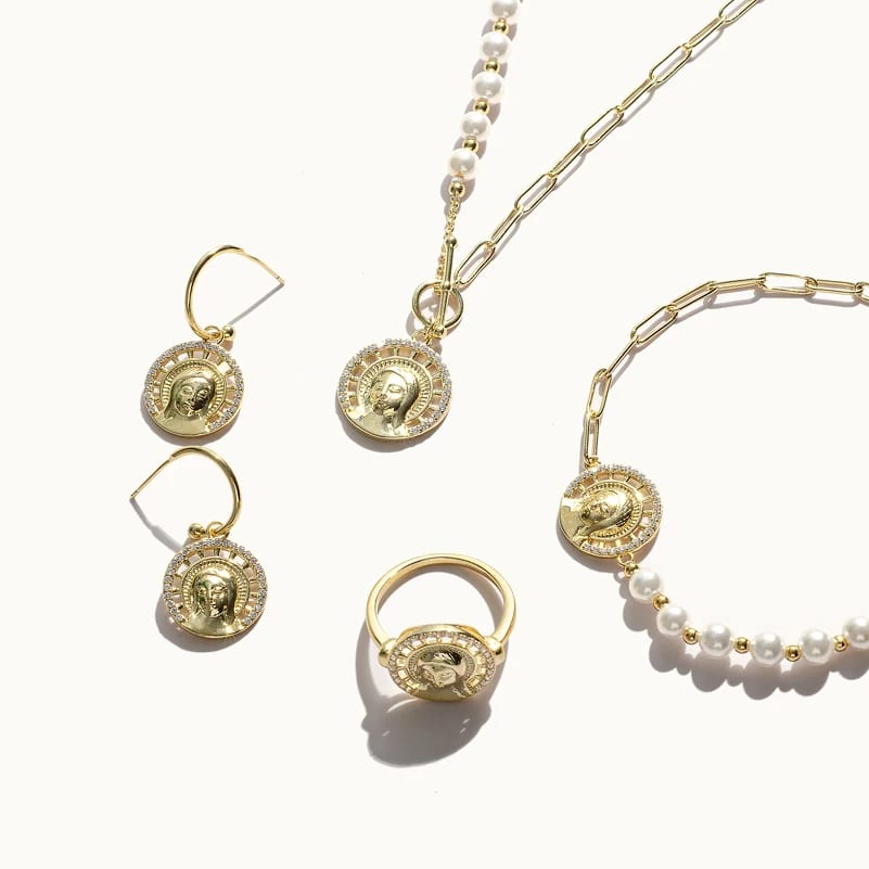 Fine Fashion 4pcs Jewelry Sets Micro Zircon Relief Portrait Earrings Rings Necklace Bracelet Jewellery Sets For Women Jewelry set