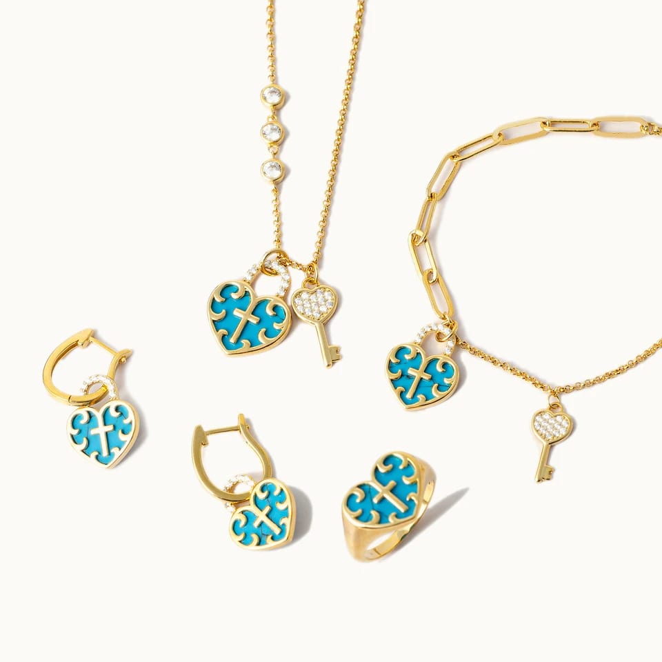 New Arrival Fashion Women Jewelry Set Zircon Lock Heart 18k Gold Plated Necklace Earring Bracelet Ring Jewelry Sets Jewelry set