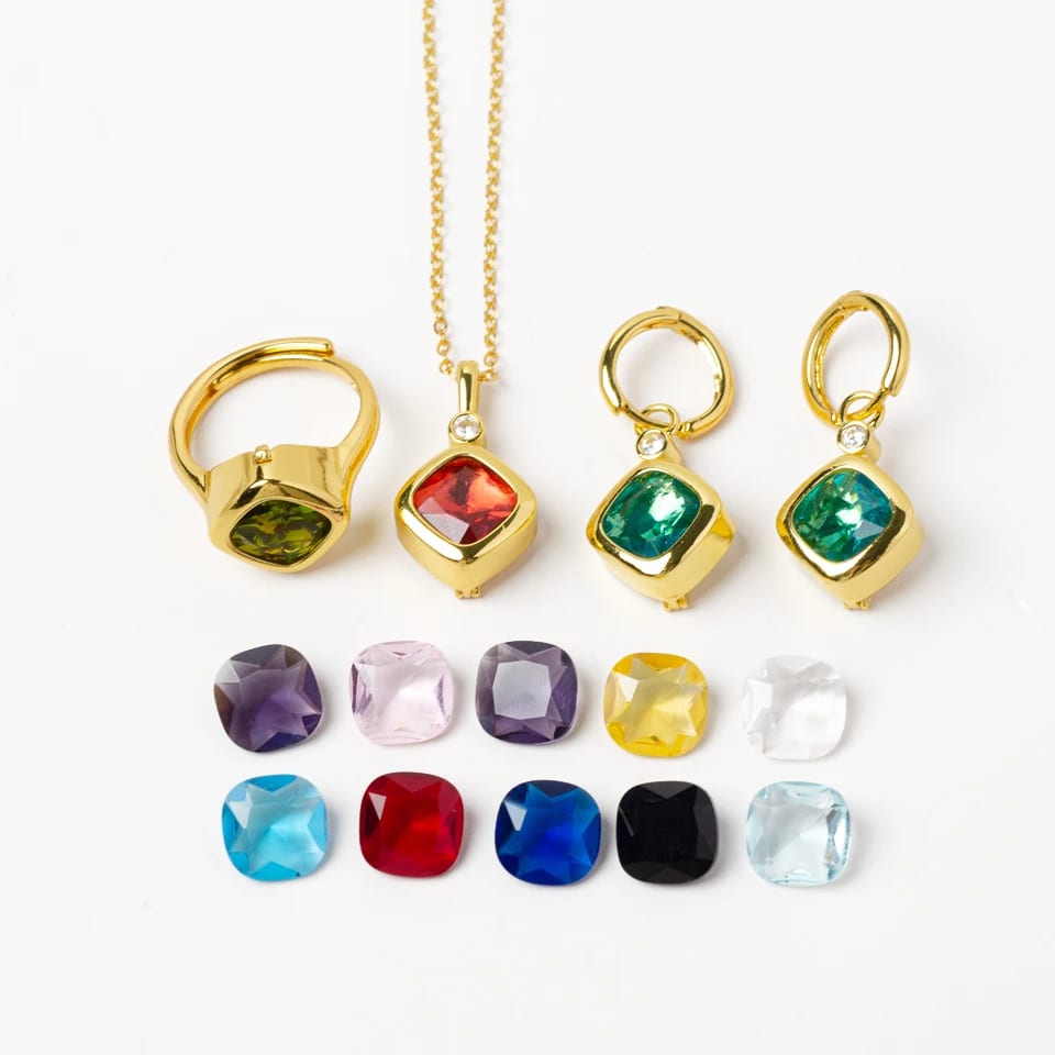 Personality Diy Color Zircon Pendant Gold Plated Necklace Earrings Ring Jewelry Set Jewelry set