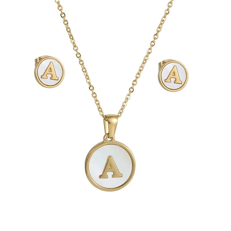 Hot Selling Shell 26 Letter Jewelry Necklace And Earring Set Women 14k Gold Plated Jewelry set