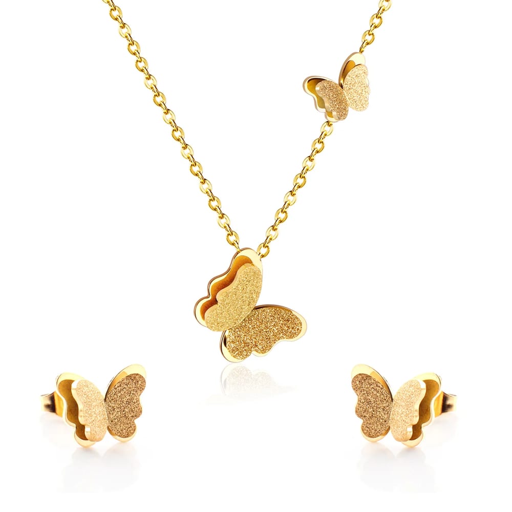 Classic Dubai Luxury Butterfly Jewelry Set For Ladies 14 K Gold Plated Casting Pendant Necklace Butterfly Earring Women Jewelry set