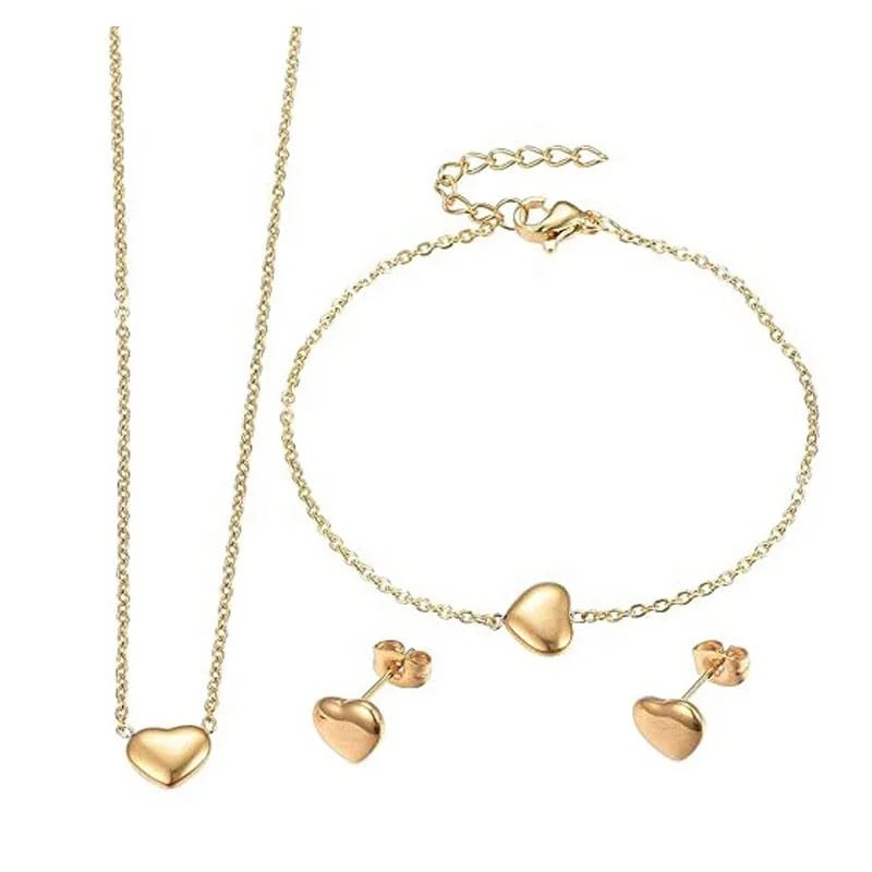 Custom Fashion Jewelry Set Wholesale Heart Necklace Earring Stud Bracelet Stainless Steel Jewelry Set Women Jewelry set