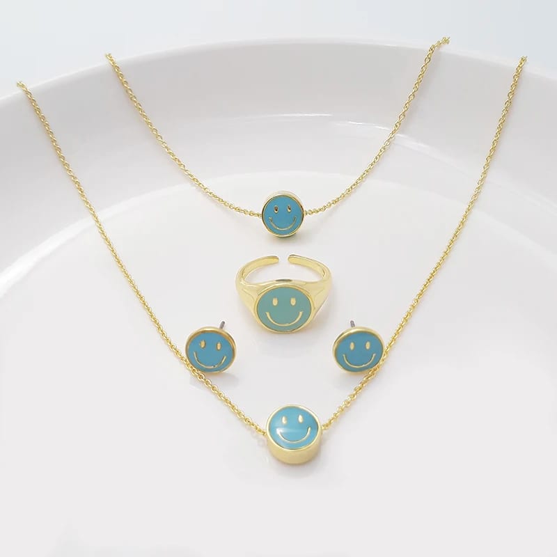 New Trending Product,Enamel Happy Face Earrings,Ring,Bracelet And Necklace Jewelry Set Jewelry set