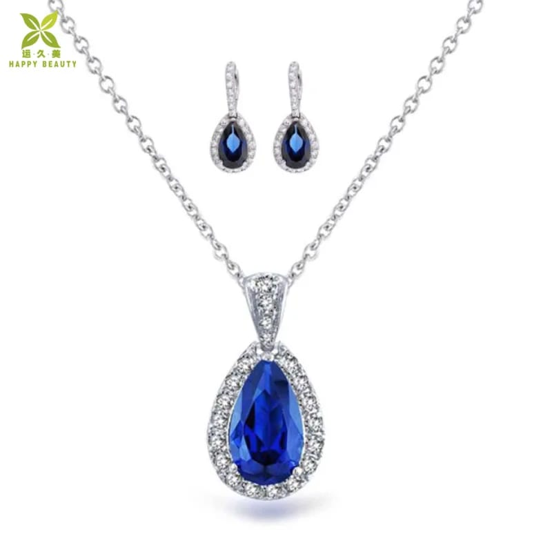 2018 Trending Products Blue Cz Silver Necklace Earrings Jewelry Sets Wedding Jewelry set