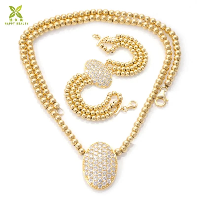 Prong Setting Oval Shape Gold Plated Beads Luxury Jewelry Set For Lady Wearing Jewelry set