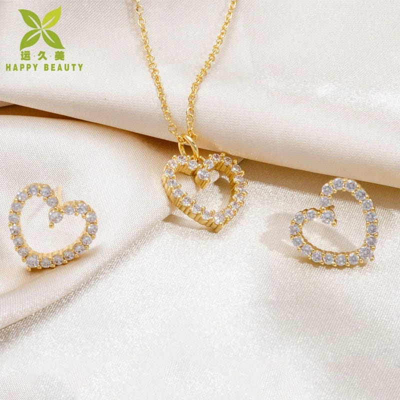 Fashionable Gold Plated Heart Pendant Necklace And Heart Earring Jewelry Set Jewelry set