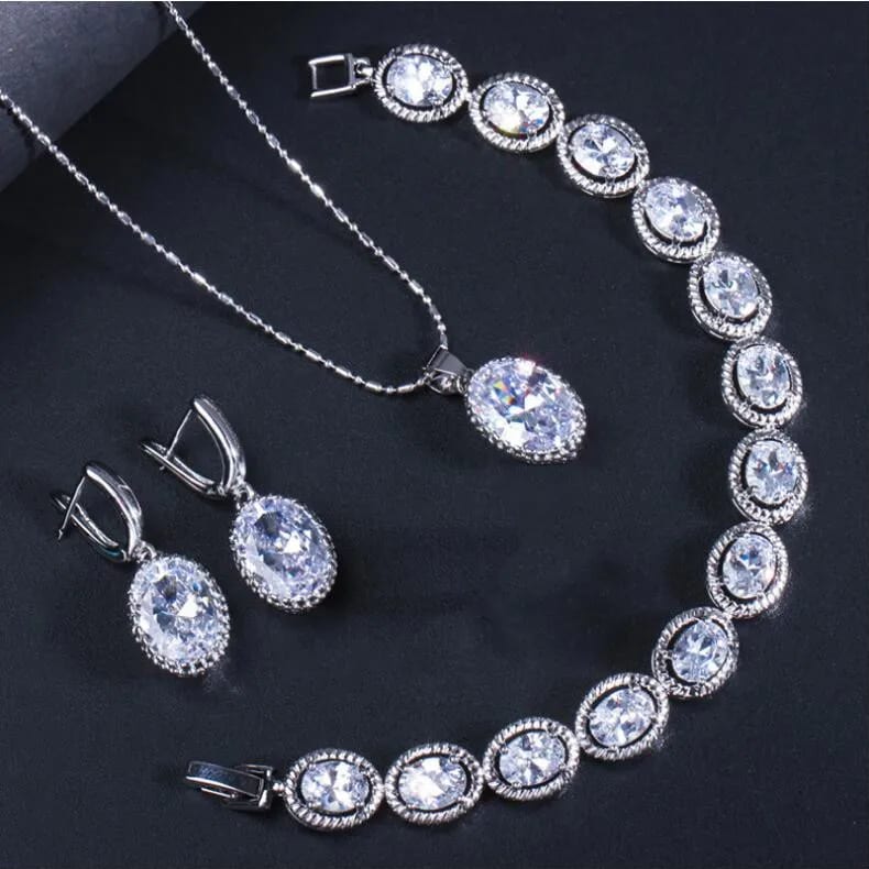 European And American Simple And Versatile Water Drop Four Piece Set Of High-grade Aaa Zircon Jewelry Jewelry set