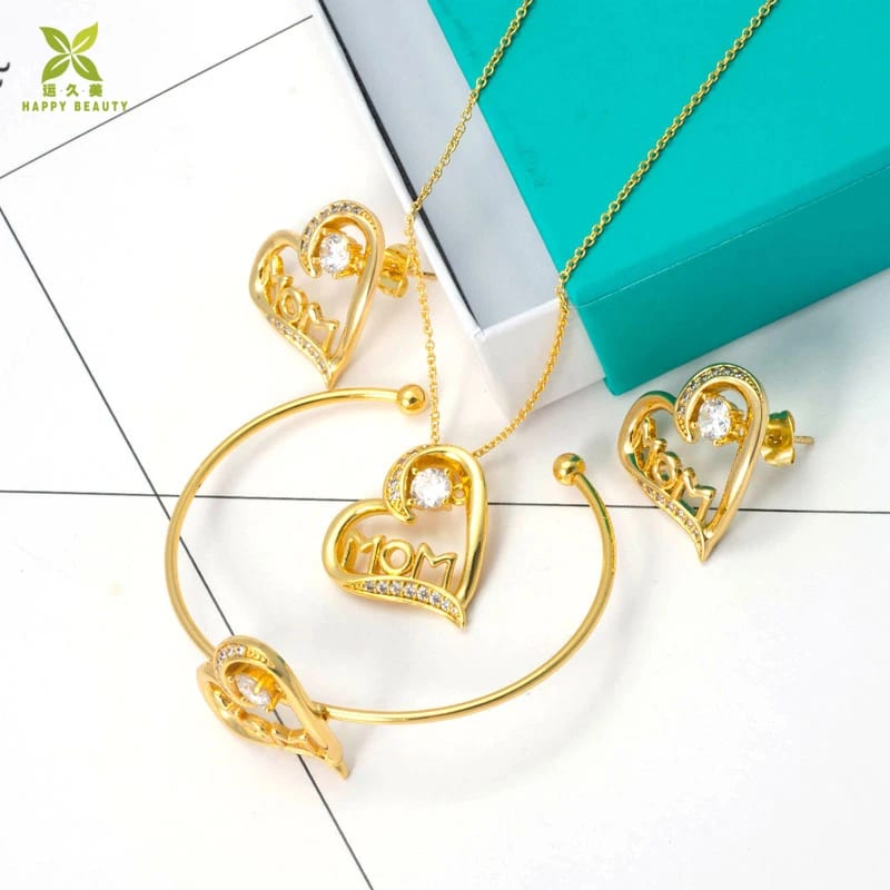 Oem Jewelry Manufacturer Real Gold Plated Heart Round Shape Mom Zircon Jewelry Set As Gift Jewelry set