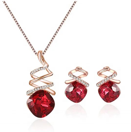 Ruby Rose Gold 3 Pieces Jewelry Jewellery Set,Geometric Ladys Jewellery Set Jewelry set