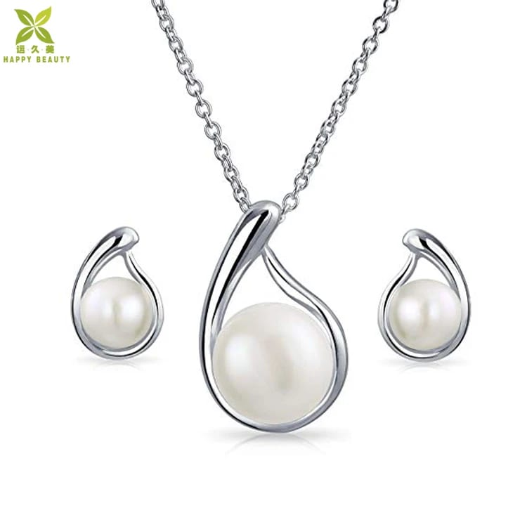 925 Sterling Silver Wedding Bridal Set Baroque Pearl Necklace Teardrop Earrings Jewelry Set Jewelry set
