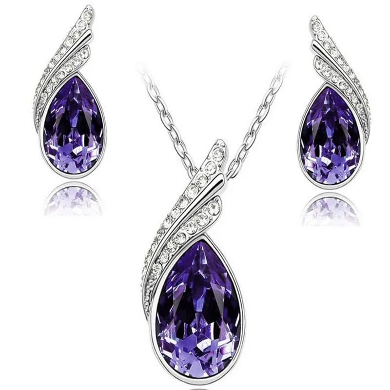 Women Pendant Necklace Silver Plated Chain Necklace Stud Earring Jewelry Set Jewelry set