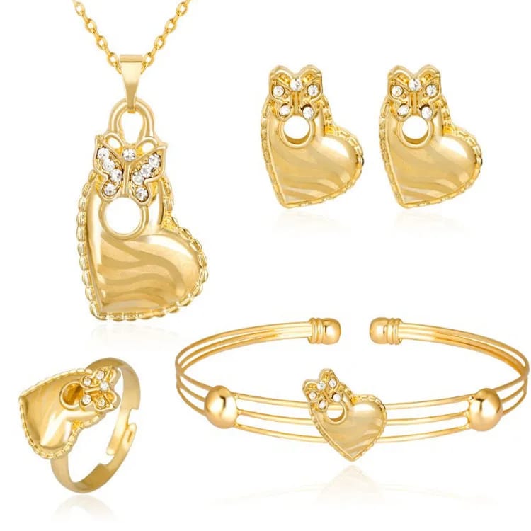Brazilian Gold Plated Four Pieces Butterfly Heart Jewelry Set Jewelry set