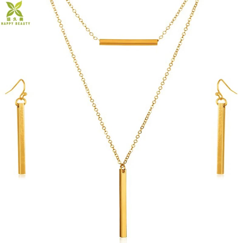 18k 24k Gold Plated Sterling Silver Bar Necklace And Earrings Jewelry Set Jewelry set