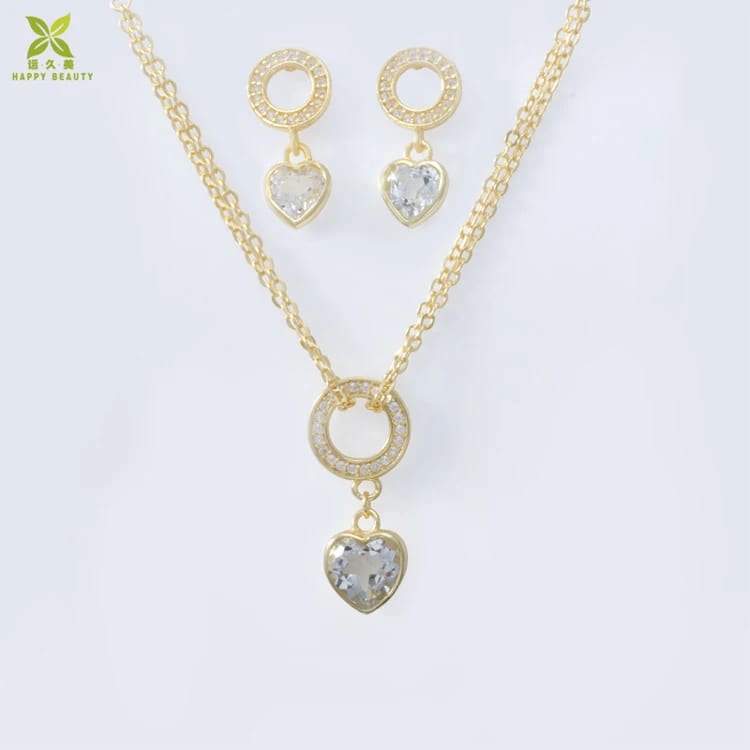 China Wholesale 925 Sterling Silver Jewelry Set 18k Gold Plated Heart Zircon Stone Jewelry Set Jewelry set