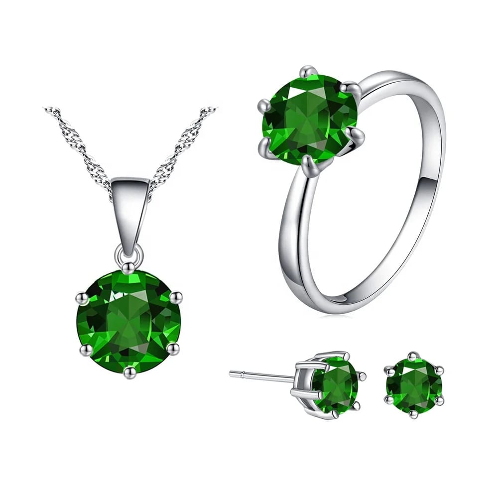 Zinc Alloy Simple Style Emerald Jewelry Set With Necklace And Earring Included Jewelry set