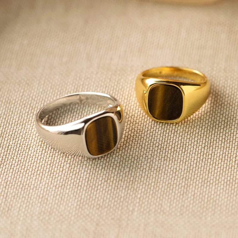 Custom Vintage Statement Ring Stainless Steel Tiger Eye Signet Ring Fashion Jewelry Rings For Men Ring