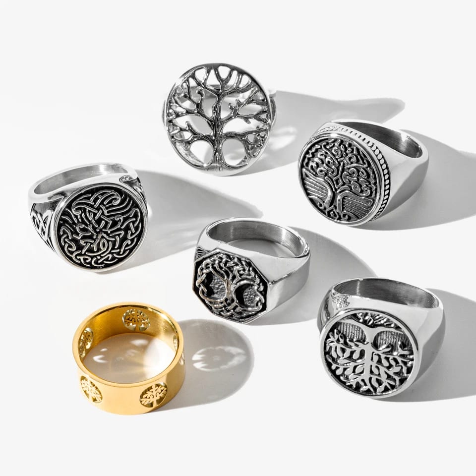 Vintage Stainless Steel Punk Rings Mens Jewelry Viking Tree Of Life Amulet Ring Ring