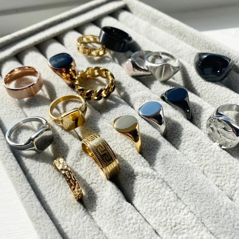 Wholesale Custom 18k Gold Plated Stainless Steel Men Rings Fashion Classic Man Finger Statement Rings Jewelry Ring