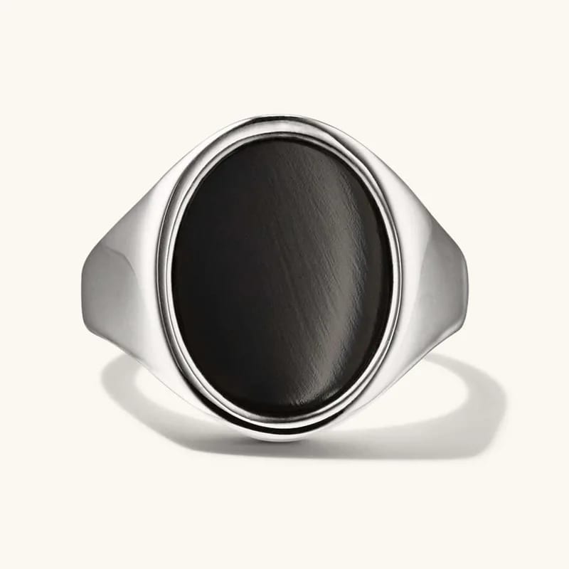 New Trendy Oval Gemstone Black Onyx 925 Sterling Silver Signet Rings Mens Jewelry Ring