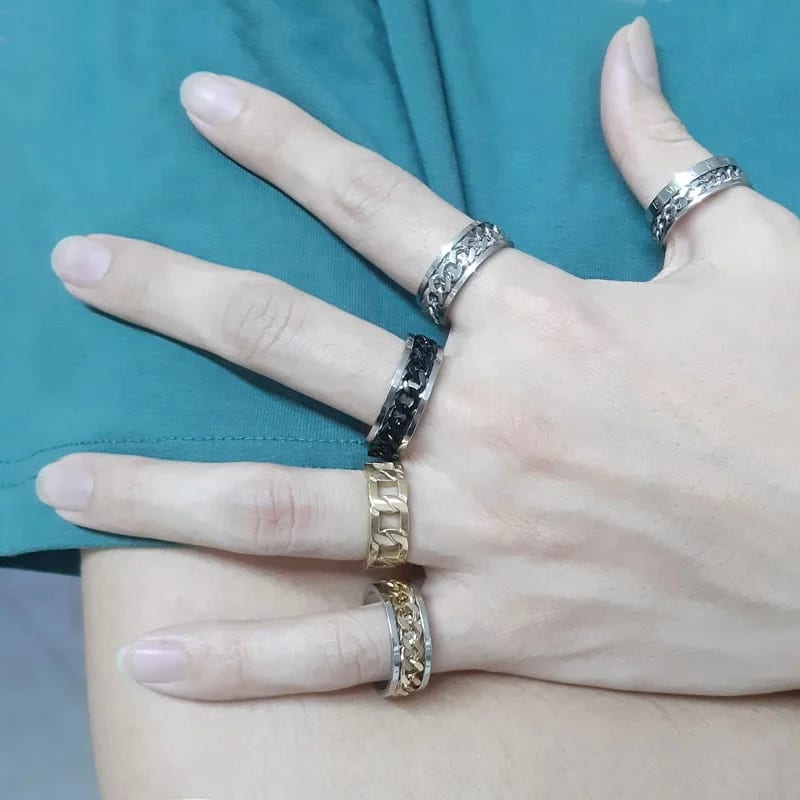 SXS JEWELRY High Polishing Titanium Stainless Steel Meditation Spinner Chain Band Ring For Men Ring