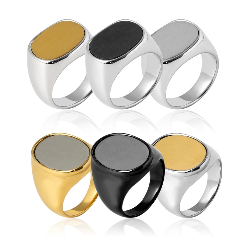 Trendy Mens Jewelry Oval Titanium Ring 18k Gold Plated Stainless Steel Ring For Male Ring
