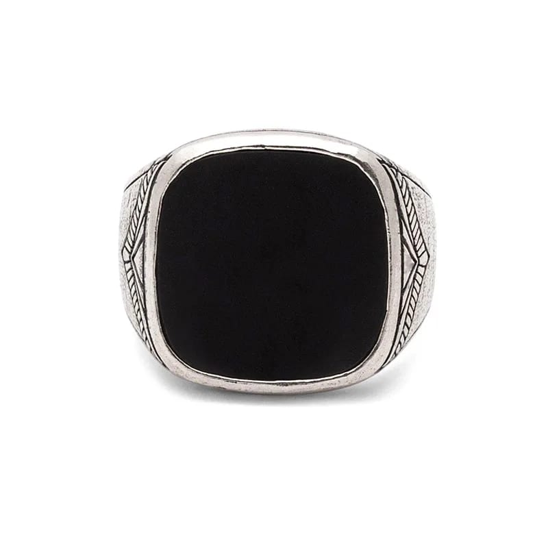 High Quality Vintage Personality Sterling Silver Matte Onyx Signet Ring For Men’s Jewelry Ring