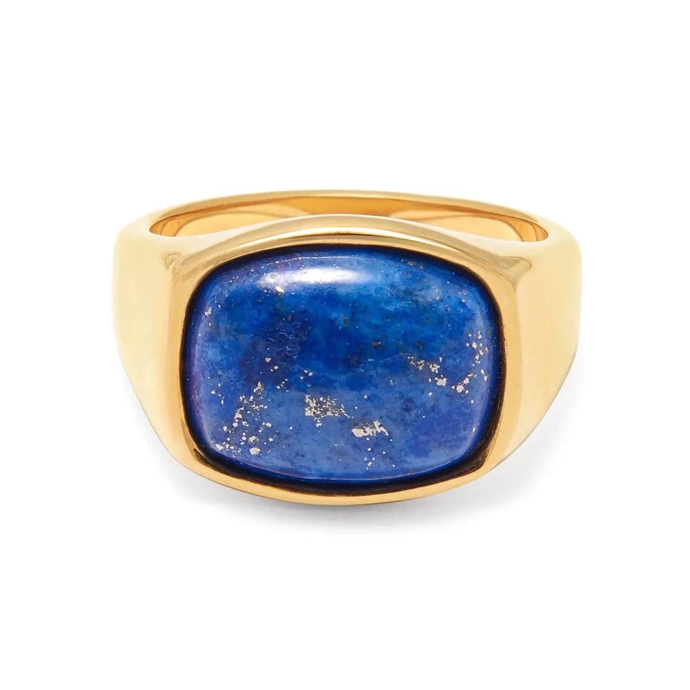 New Design Fashion 18k Gold Plated Stainless Steel Blue Lapis Signet Ring For Men Ring