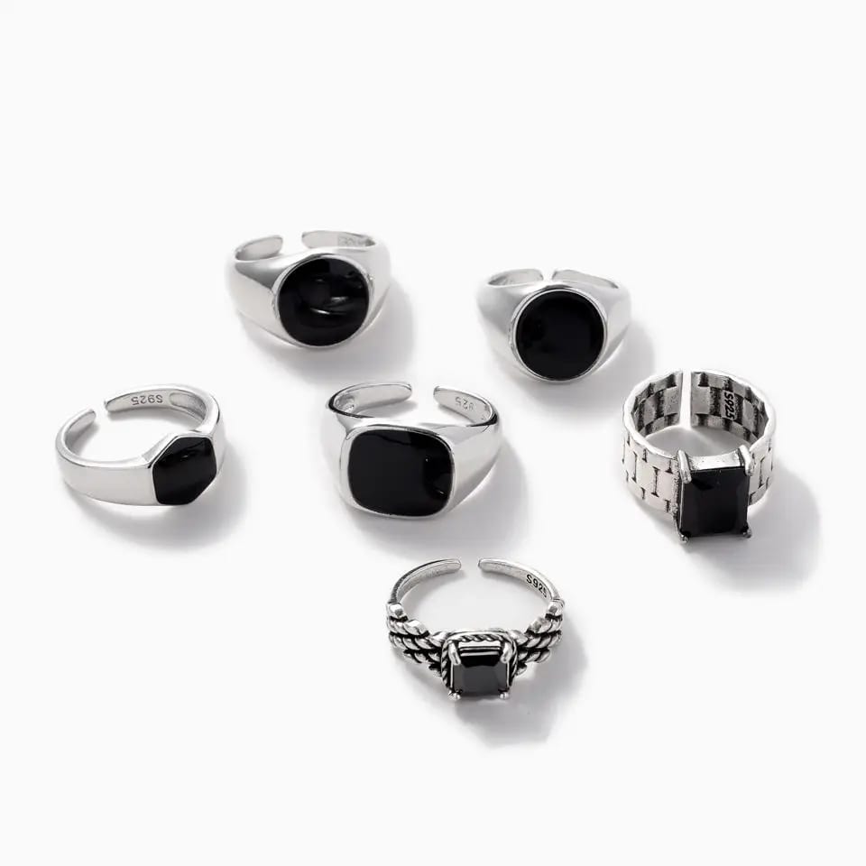 Classic Seller Men’s Enamel Rings 925 Sterling Silver Real Silver Plated Black Enamel Open Ring Gift For Boy And Girl Ring