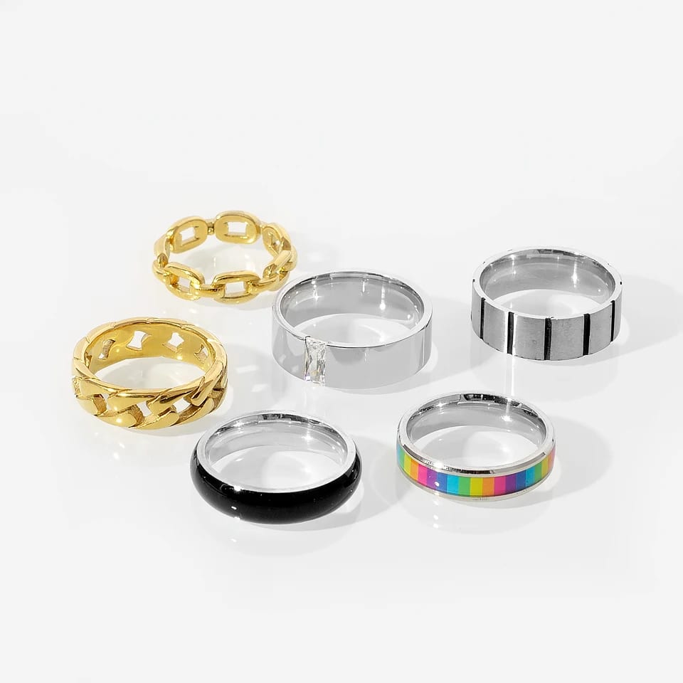 Man Ring 18k Gold Cuban Chain Ring Stainless Steel Enamel Cz Band Rings For Mens Jewelry Ring