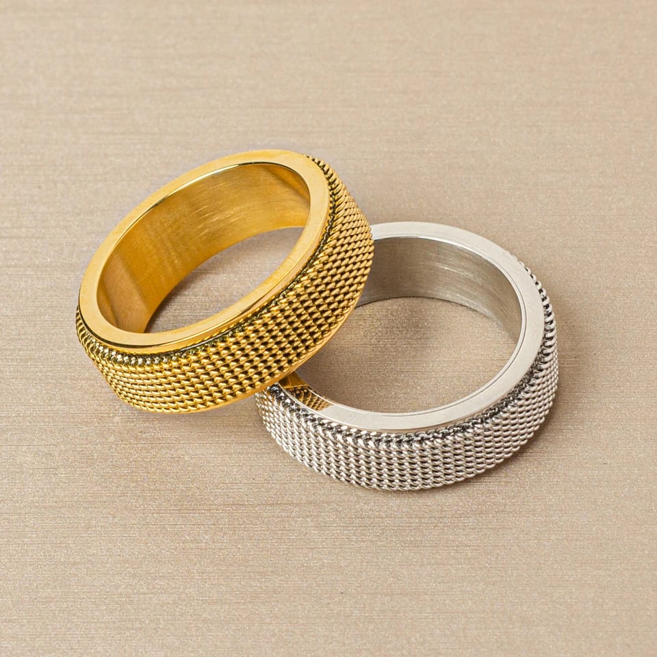 Personalized Woven Mesh Rotating Decompression Ring Titanium Steel Jewelry Ring