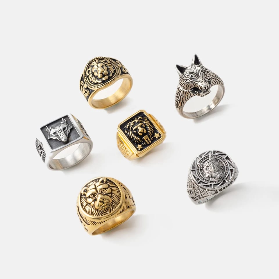 Multiple Styles Titanium Animal Rings Jewelry Vintage Punk Men’s Viking Lion Wolf Head Rings For Men Jewelry Ring
