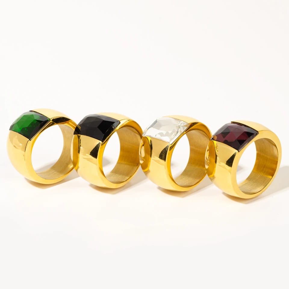 Wholesale Men’s High Polishing Gold Plated Various Crystal Color Stainless Steel Ring Ring