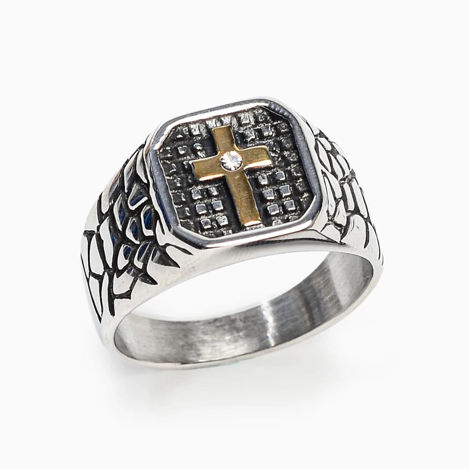Vintage Design Stainless Steel Cross Men Titanium Steel Ring Zircon Religious Jesus Hip Hop Ring Jewelry Ring