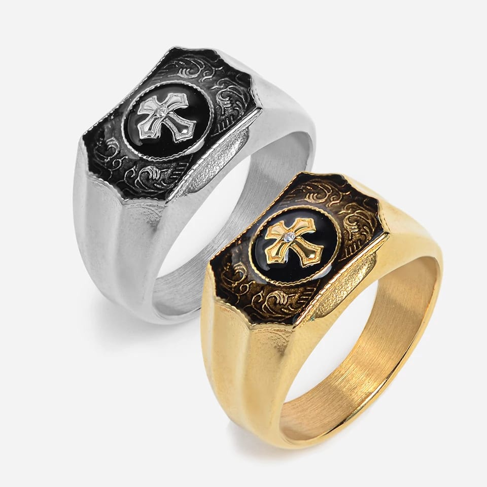 New Style Titanium Steel Christian Jewelry 18k Gold Plated Stainless Steel Custom Logo Jesus Cross Ring For Men Ring
