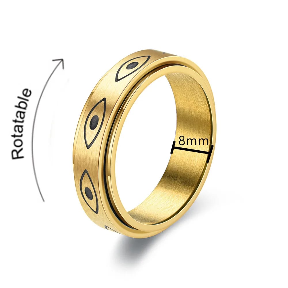 Fine Best Design Gold Plated Colorful Eye Fidget Anxiety Ring Stainless Steel Rotate Anti Anxiety Rings Men Women Ring