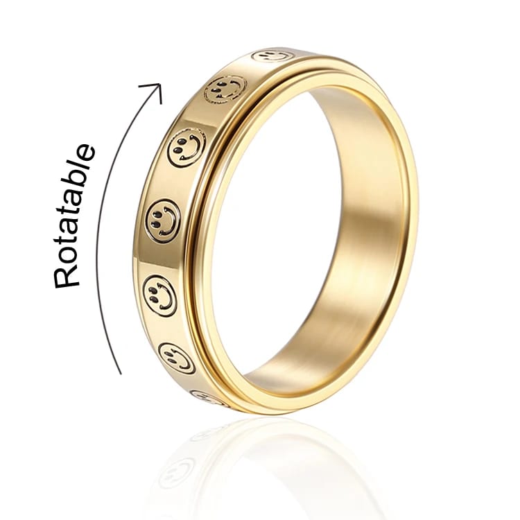 Hot Selling Moon Star Happy Face Fidget Decompressio Anxiety Ring Stainless Steel Rotate Anti Anxiety Ring 18k Gold Plated Ring