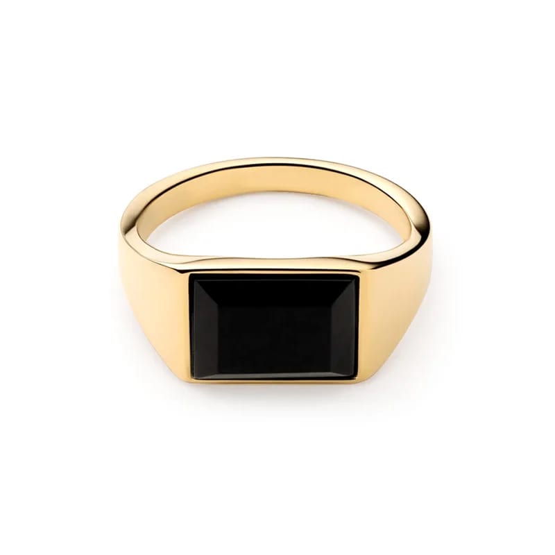 High Quality Stainless Steel Gold Plated Black Agate Stone Rings Ring