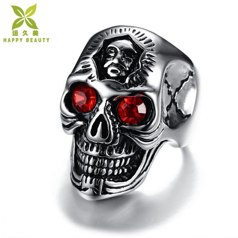 Red Eye Punk Skull Ring For Men Stainless Steel And Available In Silver Ring