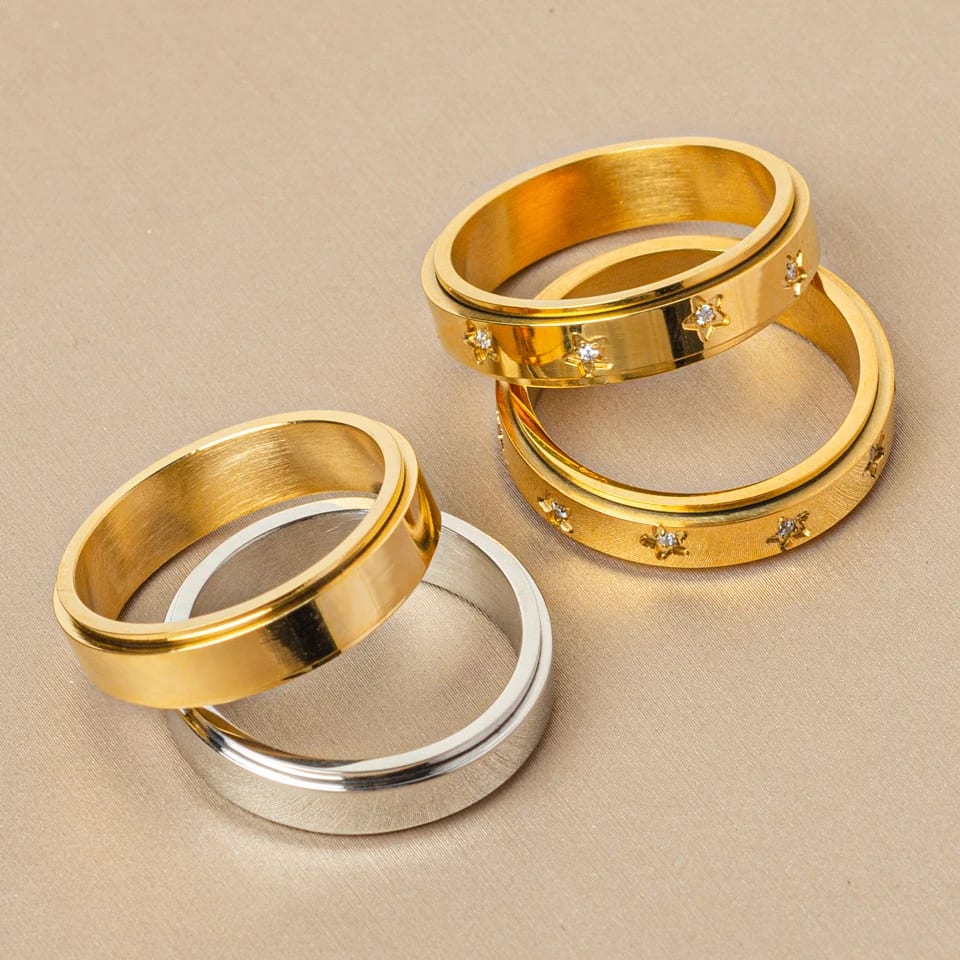 Creative Rotatable Rings Gold Plated Stainless Steel Zircon Engagement Rings Ring