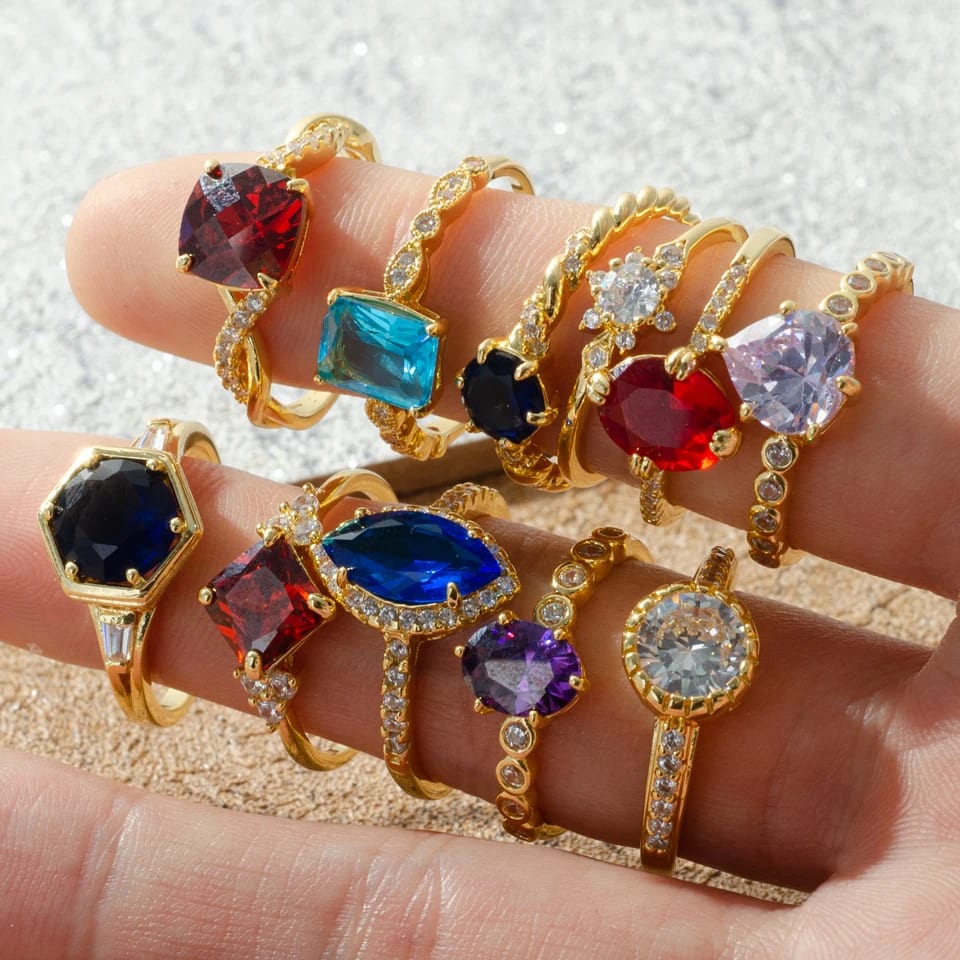 Wholesale Dainty Fashion Cz Diamond Wedding Engagement Rings 18k Gold Plated Cubic Zirconia Ring Women Jewelry Ring