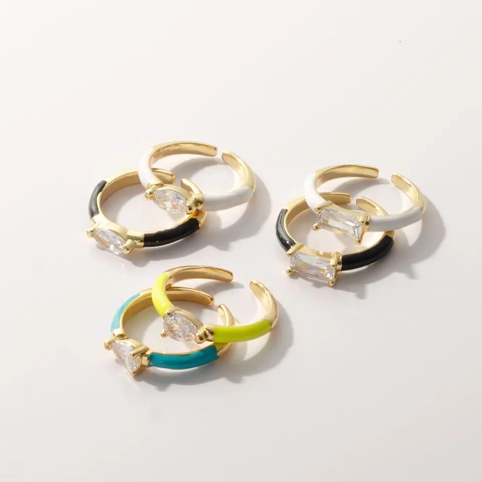 Hot Selling Women’s Ring Jewelry Sterling Silver 925 18k Gold Plated Colorful Enamel Cz Ring For Girl Ring