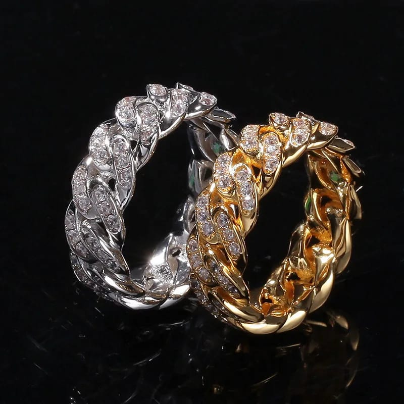 Fashionable High Quality Hip Hop Zircon Cuban Chain Ring Men’s Jewelry Iced Out Ring