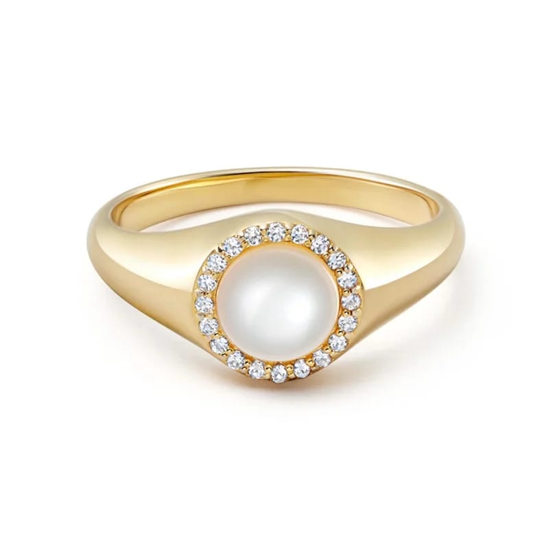 Fashion Pearl Jewelry 18k Gold Plated Cubic Zirconia Dome Single Pearl Ring For Women Ring