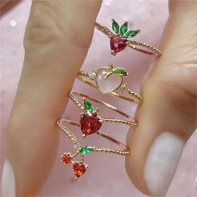 Dream Colorful Fruit Ring High Quality Jewelry Gold Plated Zircon Ring Ring