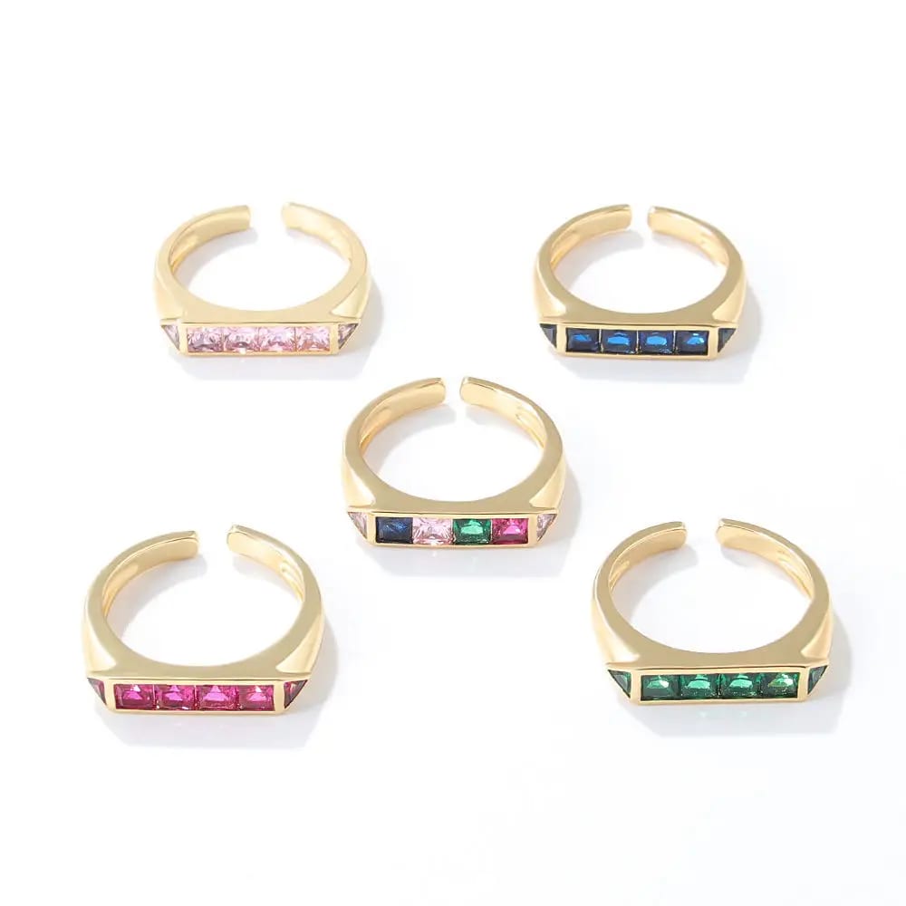 Custom Natural Pave Diamond Gemstone Open Ring For Women S925 Sterling Silver Gold Plated Colorful Cz Ring Gift Boy And Girl Ring